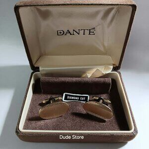 Vintage Dante Diamond Cut Oval Gold Tone 1-Inch Cuff Links *With Original Box*